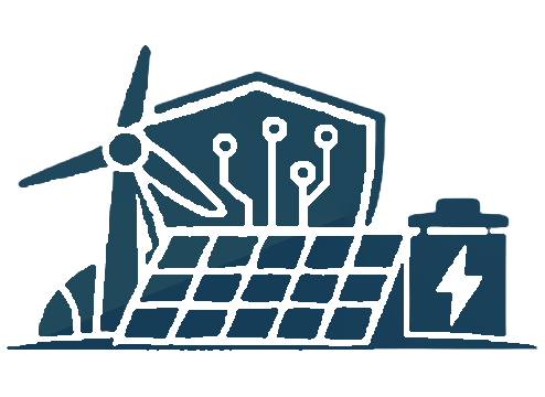 Renewable Energy Renewable energy OT security icon featuring a wind turbine, solar panels, and battery storage symbolising solar, wind, BESS, and inverter based resources.